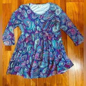 simply Southern Seahorse Paisley Tunic Top 3/4 sleeve pink aqua purple small